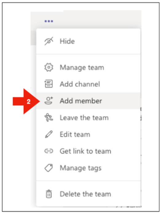Microsoft Teams Menu Option to add a member to a team