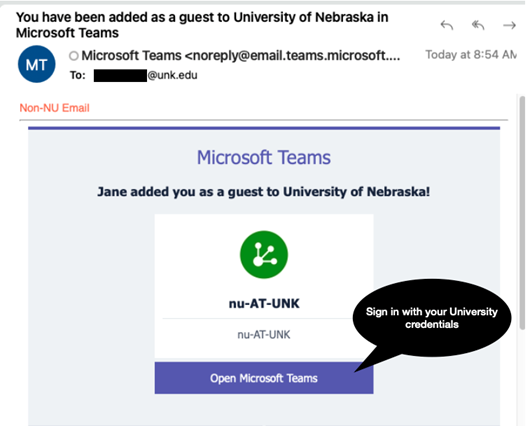 Microsoft Teams example of a teams invitation